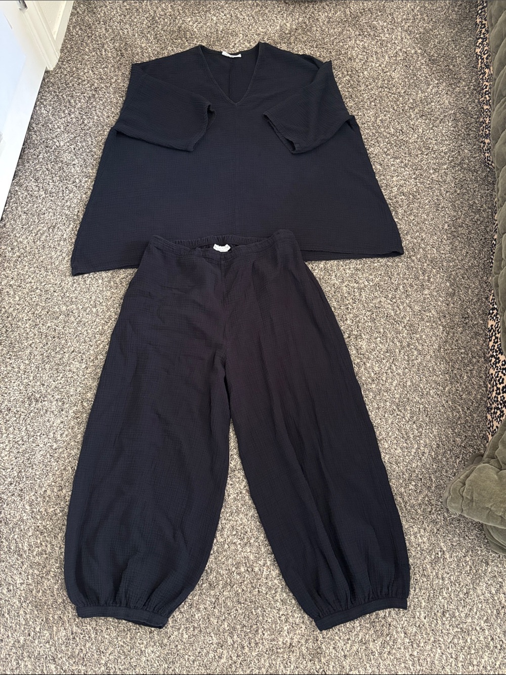 Bryn Walker two piece pant set Cotton M/XL gauze-like feel black lightweight Y2K